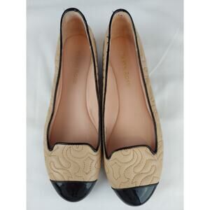 Taryn Rose Beige Quilted Black Patent Leather Toe Women's Flats 6M